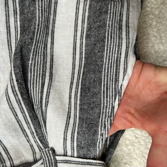 Mauby Stony Black White Stripe Linen Blend High Rise Short Large - Picture 5 of 10